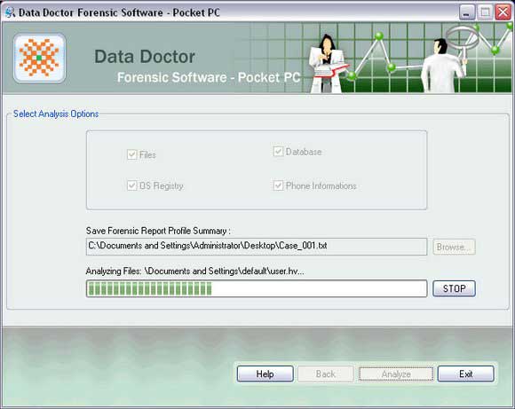 Pocket PC Forensic Analyzer screen shot